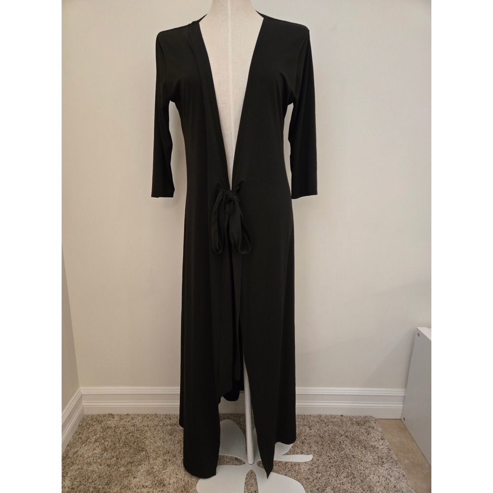 Sandro Moscoloni Black Long Open Front Duster Cardigan Tie Front Size Large